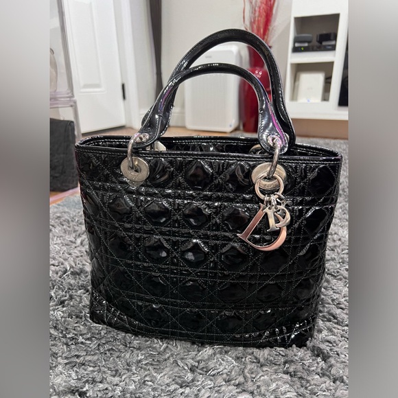 Christian Dior Cannage Handbag Tote Bag Leather Black - Picture 1 of 9